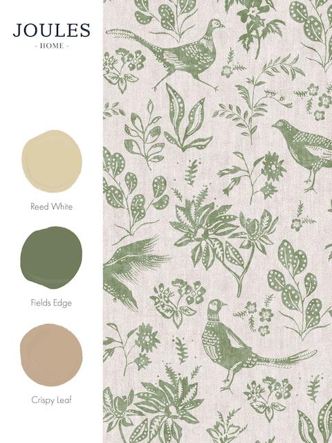 joules Linen Green Pheasant Print 10M Wallpaper