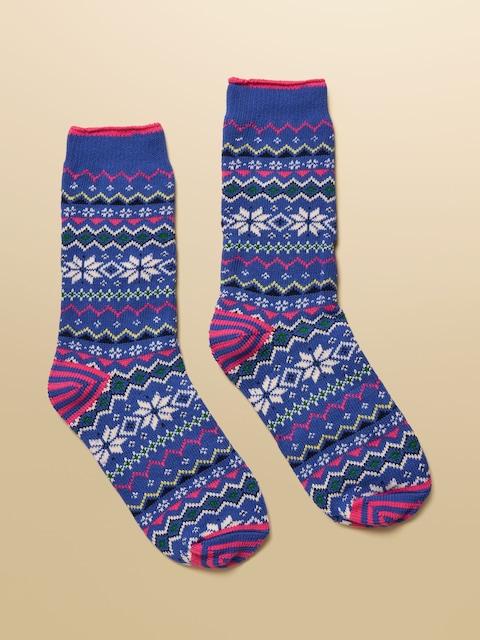 Joules Lucille Blue Fair Isle Cotton Blend Socks