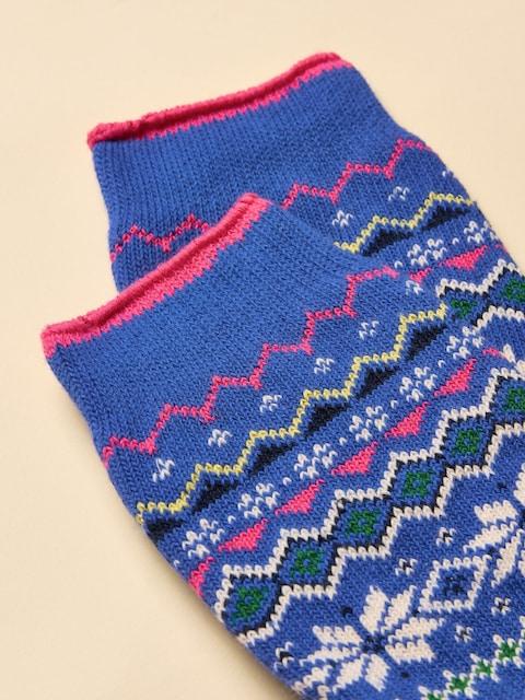 Joules Lucille Blue Fair Isle Cotton Blend Socks