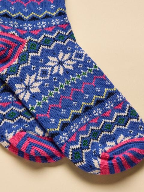 joules Lucille Blue Fair Isle Cotton Blend Socks