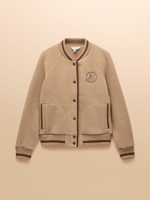 joules Margot Neutral Varsity Fleece Bomber Jacket