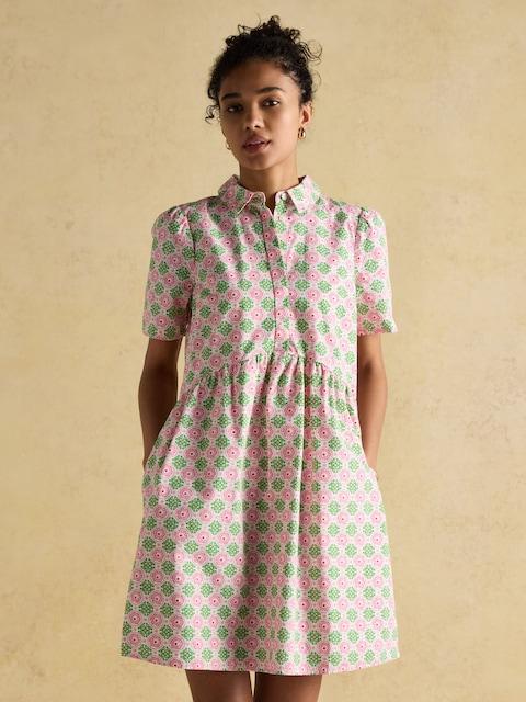 Joules Martha Pink/Green Short Shirt Dress