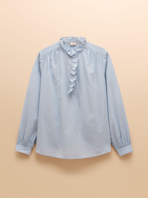 joules Melanie Blue/White Cotton Ruffle Blouse