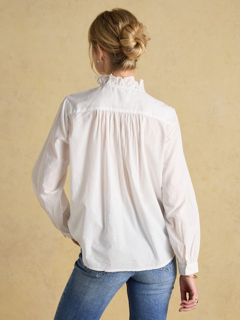 Joules Melanie White Cotton Ruffle Blouse
