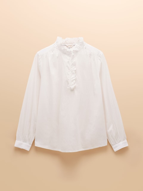 joules Melanie White Cotton Ruffle Blouse