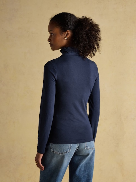 Joules Navy Long Sleeve High Frill Neck Jersey Top