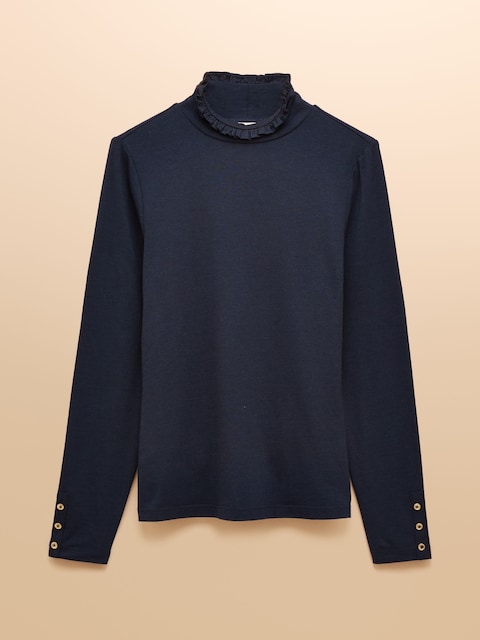joules Navy Long Sleeve High Frill Neck Jersey Top