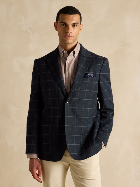 Joules Navy Slim Fit Check Blazer