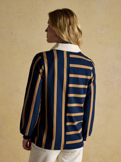 Joules Navy Tan Stripe Cotton Rugby Shirt