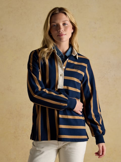 Joules Navy Tan Stripe Cotton Rugby Shirt