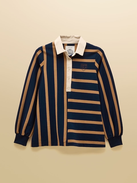 joules Navy Tan Stripe Cotton Rugby Shirt