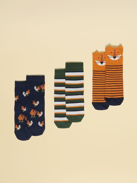Joules Neat Feet Orange/Navy 3 Pack Socks