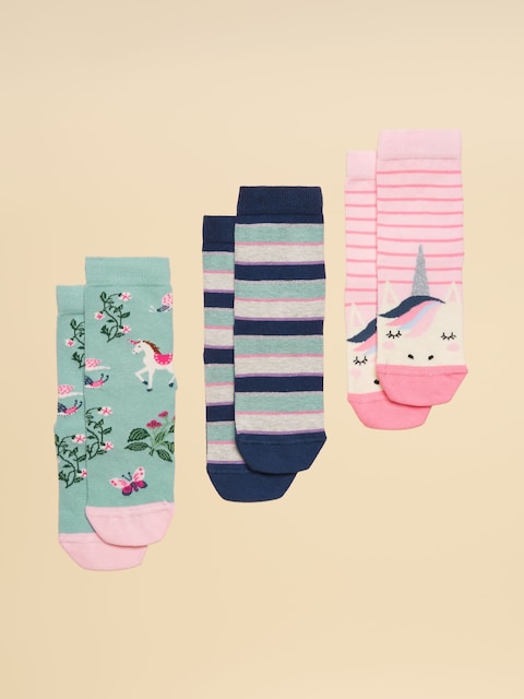 Joules Neat Feet Pink/Green 3 Pack Socks