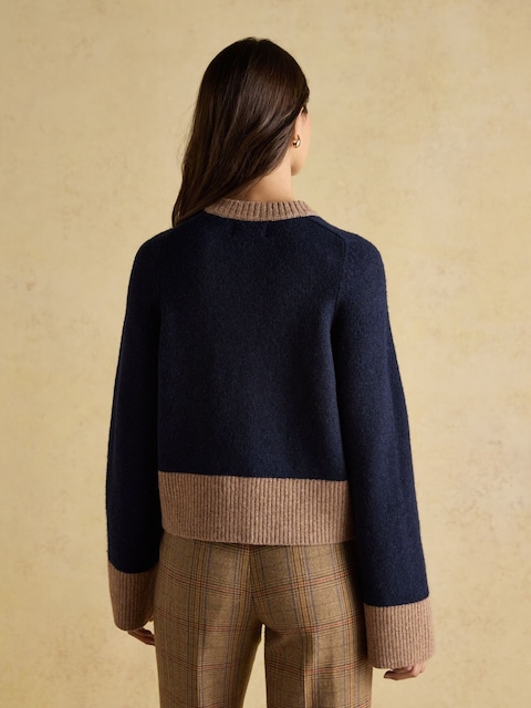 Joules Nora Navy/Tan Knitted Round Neck Cardigan