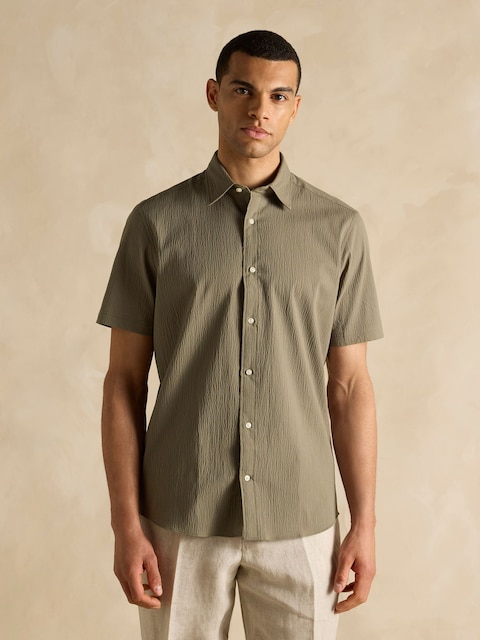 Joules Olive Green Short Sleeve Seersucker Shirt