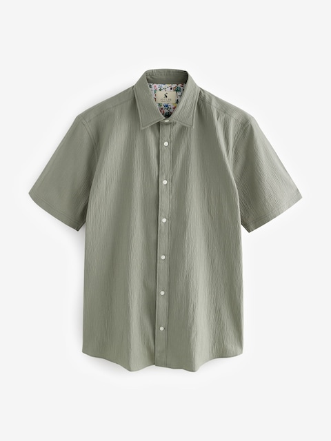 joules Olive Green Short Sleeve Seersucker Shirt