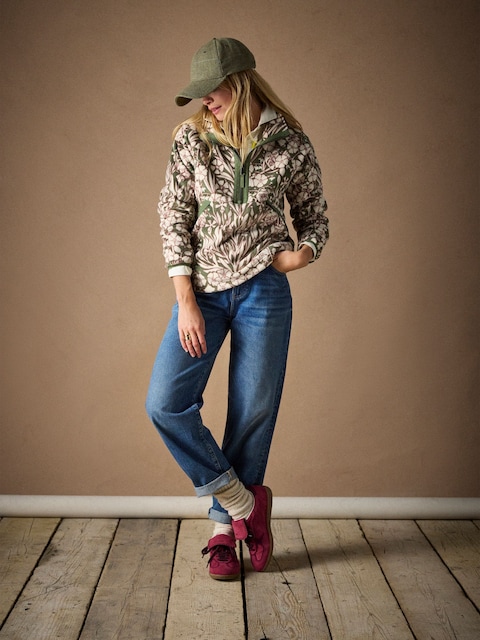 Joules Olivia Green Floral Quarter Zip Fleece