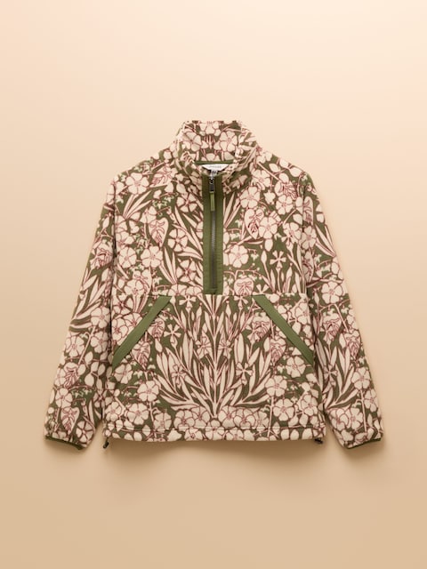joules Olivia Green Floral Quarter Zip Fleece