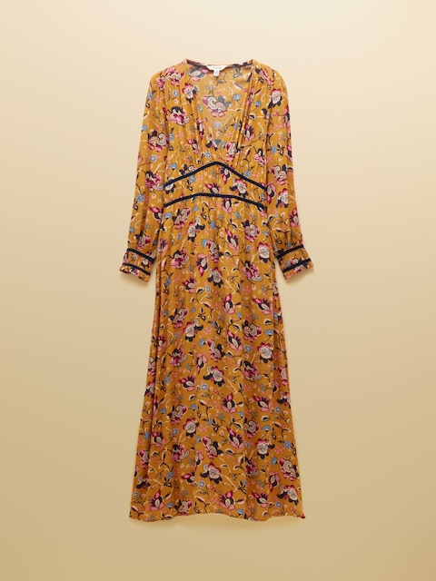 joules Otterly Yellow Floral V-Neck Midi Dress