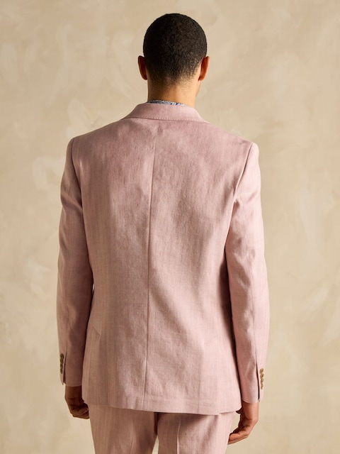 Joules Pink Linen Herringbone Slim Fit Suit Jacket