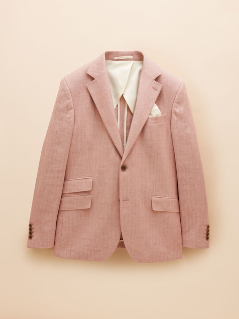 joules Pink Linen Herringbone Slim Fit Suit Jacket