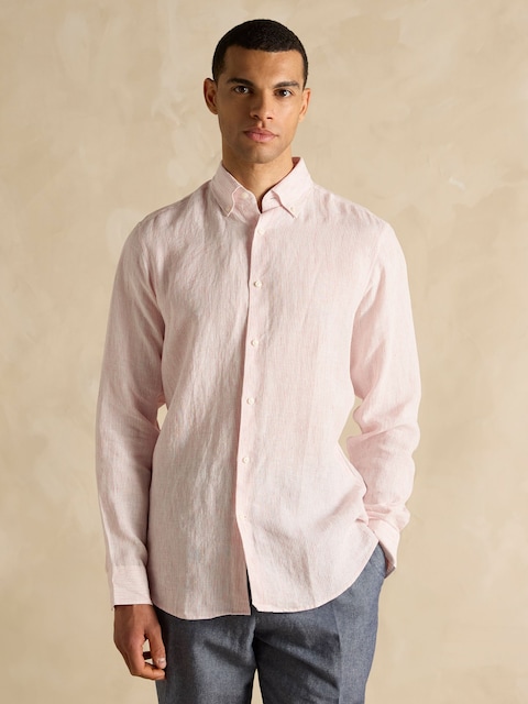 Joules Pink Stripe Long Sleeve 100% Linen Shirt