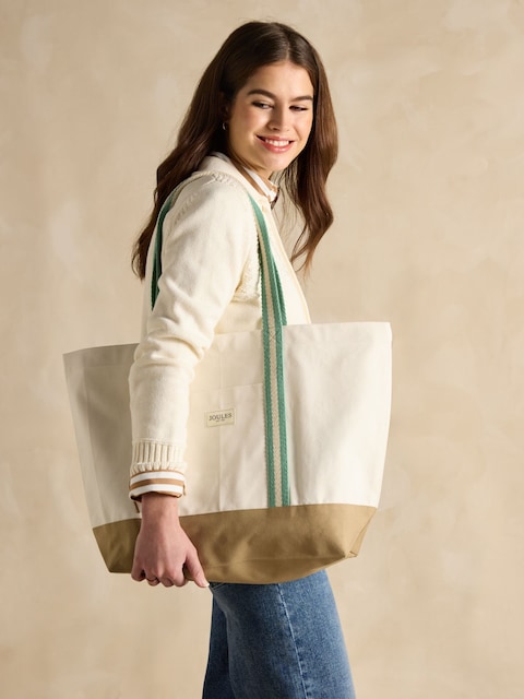 Joules Promenade Neutral Canvas Beach Bag