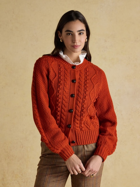 Joules Rafferty Burnt Orange Cable Knit Cardigan
