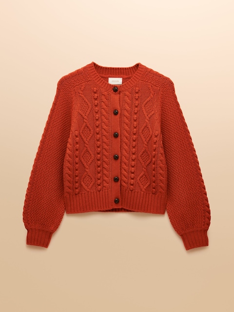 joules Rafferty Burnt Orange Cable Knit Cardigan