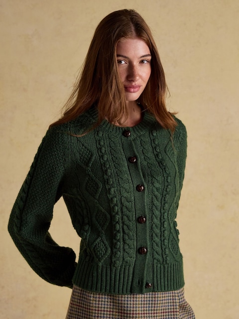 Joules Rafferty Green Cable Knit Cardigan
