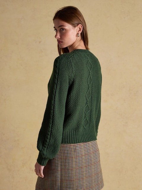 Joules Rafferty Green Cable Knit Cardigan