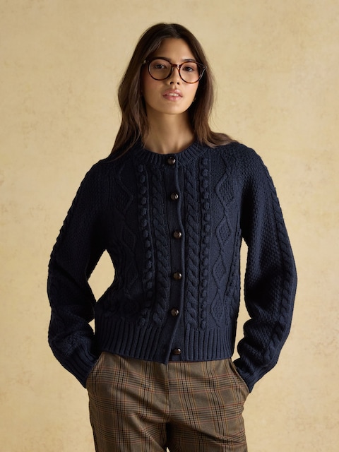 Joules Rafferty Navy Cable Knit Cardigan