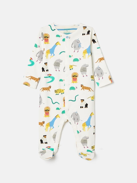 Joules Razamataz Cream Zoo Print Cotton Babygrow