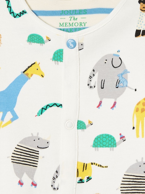 joules Razamataz Cream Zoo Print Cotton Babygrow