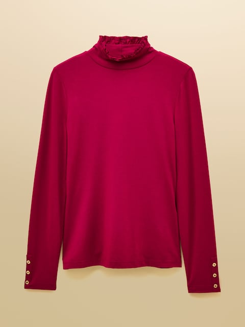 joules Red Long Sleeve High Frill Neck Jersey Top