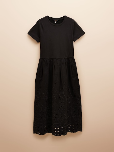 joules Reid Black Cotton Broderie Midi Dress