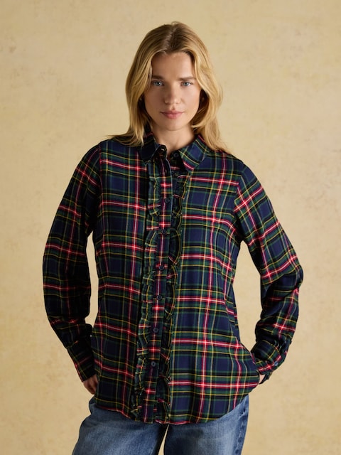 Joules Selene Navy Brushed Ruffle Shirt