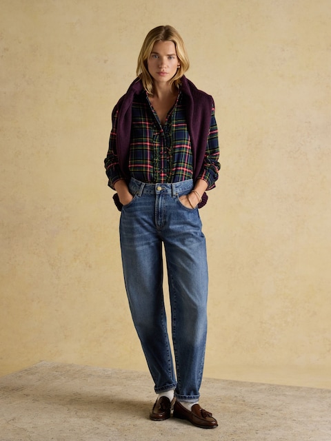 joules Selene Navy Brushed Ruffle Shirt