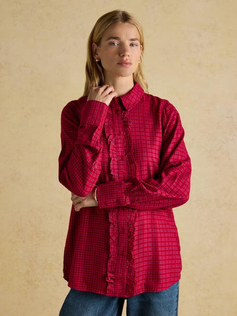 Joules Selene Red Brushed Ruffle Shirt