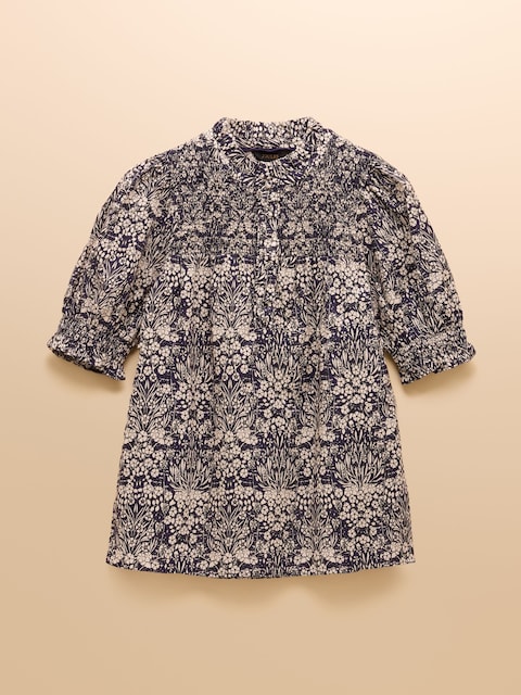 joules Silvia Blue Frill Neck Smocked Blouse