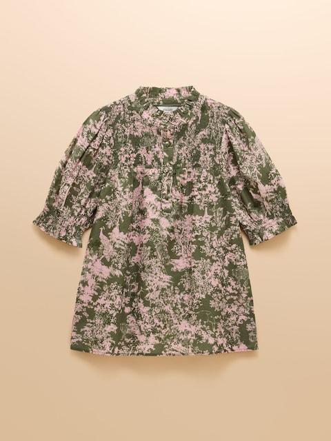 joules Silvia Green Frill Neck Smocked Blouse
