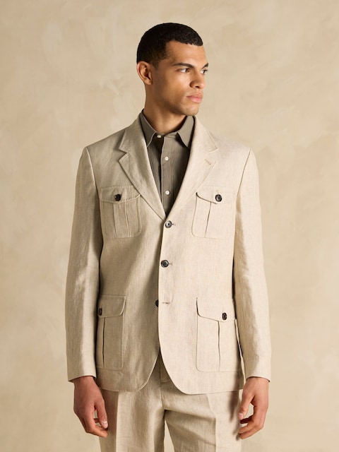 Joules Stone Slim Fit 100% Linen Safari Suit Jacket