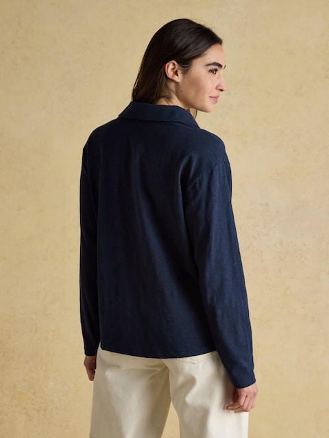 Joules Tallie Navy Combed Cotton Slub Collared Top