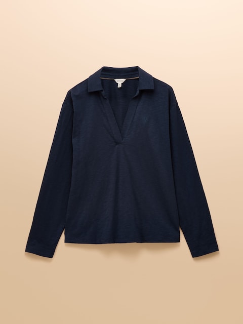 joules Tallie Navy Combed Cotton Slub Collared Top