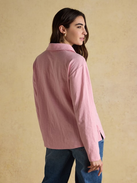 Joules Tallie Pink Combed Cotton Slub Collared Top