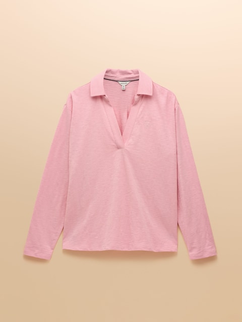 joules Tallie Pink Combed Cotton Slub Collared Top