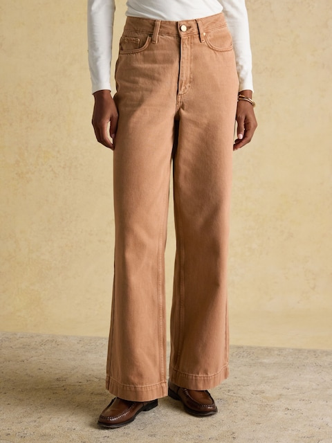 Joules Tan Brown High Rise Wide Leg Jeans