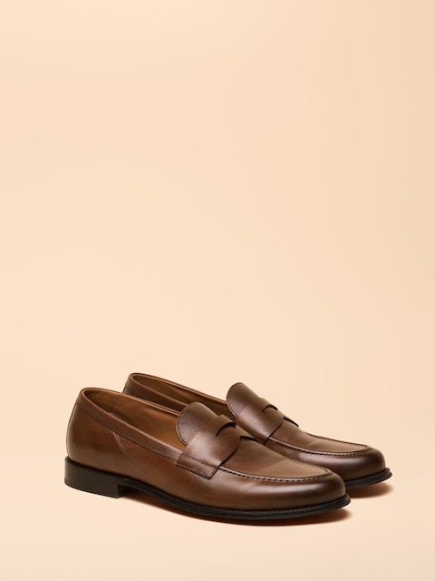 Joules Tan Brown Leather Saddle Loafers