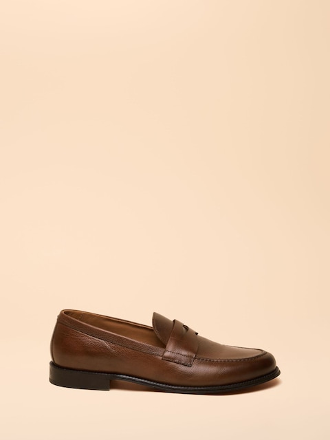 Joules Tan Brown Leather Saddle Loafers