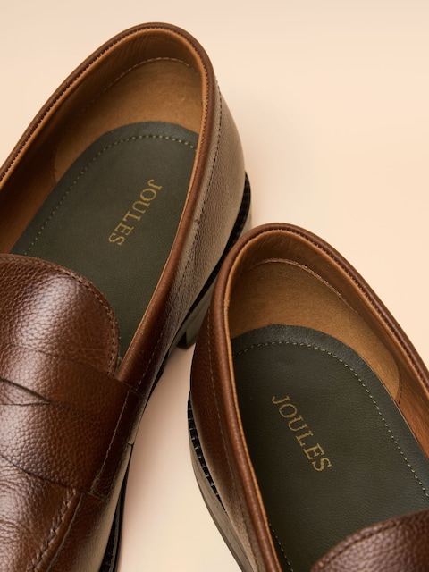 joules Tan Brown Leather Saddle Loafers